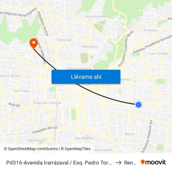 Pd316-Avenida Irarrázaval / Esq. Pedro Torres to Renca map