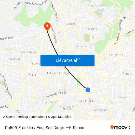 Pa509-Franklin / Esq. San Diego to Renca map