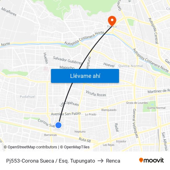 Pj553-Corona Sueca / Esq. Tupungato to Renca map