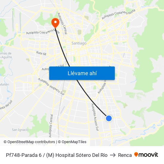 Pf748-Parada 6 / (M) Hospital Sótero Del Río to Renca map