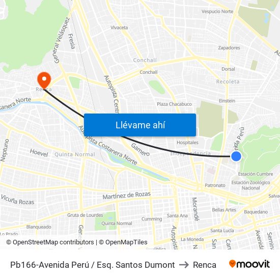 Pb166-Avenida Perú / Esq. Santos Dumont to Renca map