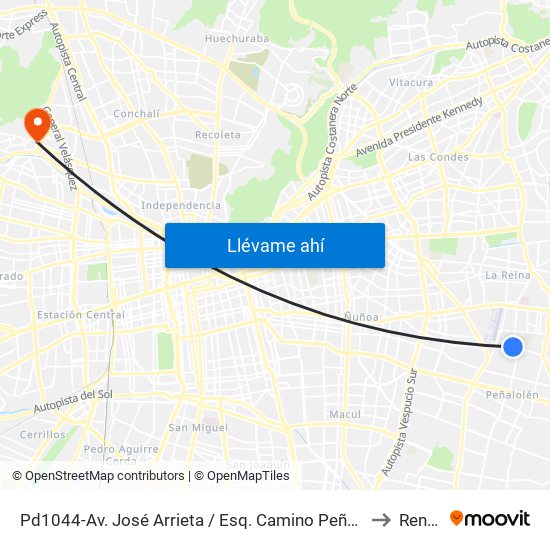 Pd1044-Av. José Arrieta / Esq. Camino Peñalolén to Renca map