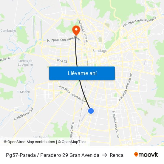 Pg57-Parada / Paradero 29 Gran Avenida to Renca map