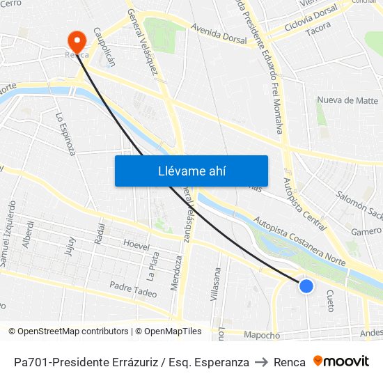 Pa701-Presidente Errázuriz / Esq. Esperanza to Renca map