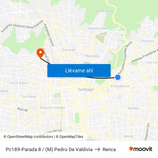 Pc189-Parada 8 / (M) Pedro De Valdivia to Renca map