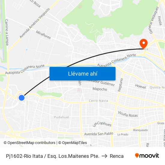 Pj1602-Río Itata / Esq. Los.Maitenes Pte. to Renca map