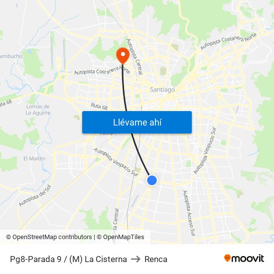 Pg8-Parada 9 / (M) La Cisterna to Renca map