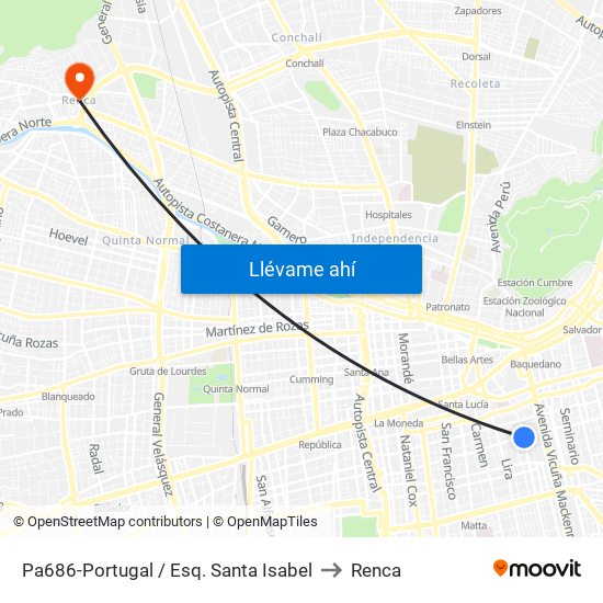 Pa686-Portugal / Esq. Santa Isabel to Renca map