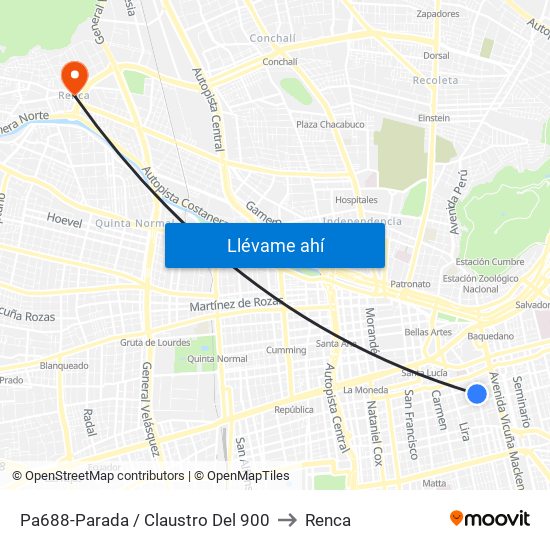 Pa688-Parada / Claustro Del 900 to Renca map