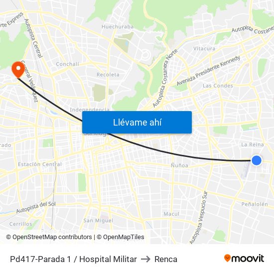 Pd417-Parada 1 / Hospital Militar to Renca map