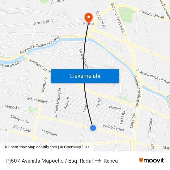 Pj507-Avenida Mapocho / Esq. Radal to Renca map
