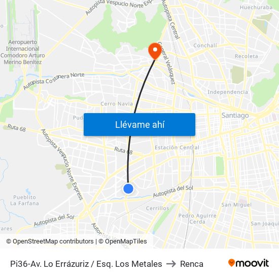 Pi36-Av. Lo Errázuriz / Esq. Los Metales to Renca map