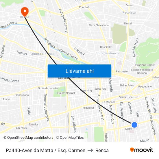 Pa440-Avenida Matta / Esq. Carmen to Renca map