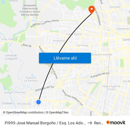 Pi995-José Manuel Borgoño / Esq. Los Adobes to Renca map