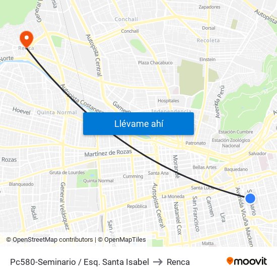 Pc580-Seminario / Esq. Santa Isabel to Renca map
