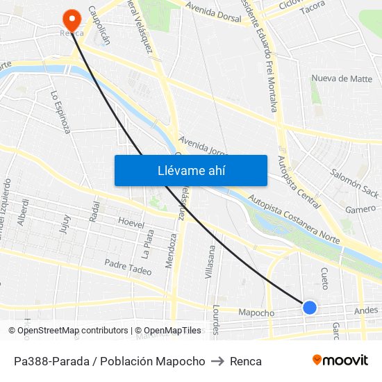 Pa388-Parada / Población Mapocho to Renca map