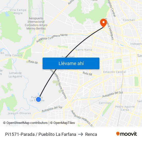 Pi1571-Parada / Pueblito La Farfana to Renca map