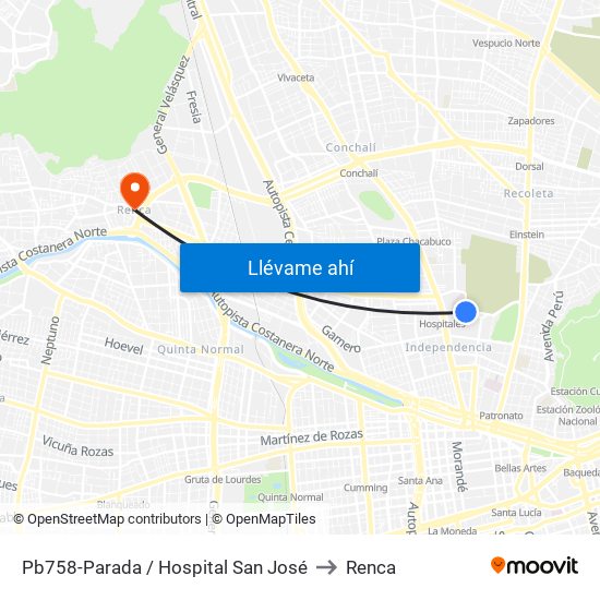 Pb758-Parada / Hospital San José to Renca map