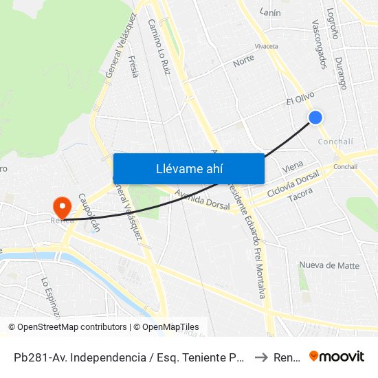 Pb281-Av. Independencia / Esq. Teniente Ponce to Renca map
