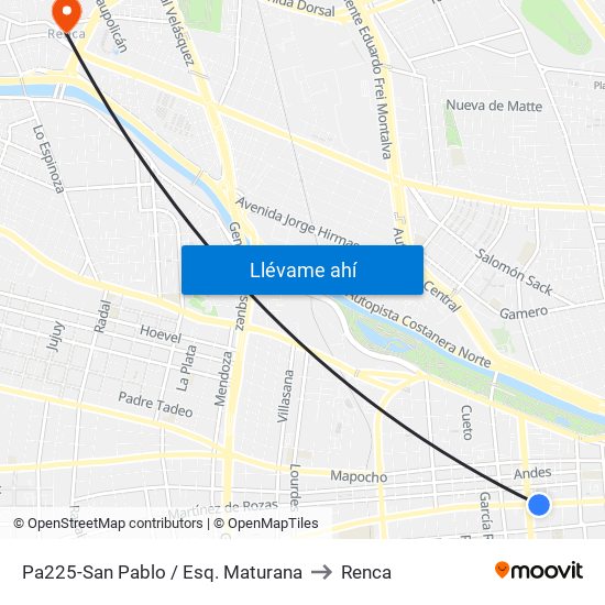 Pa225-San Pablo / Esq. Maturana to Renca map