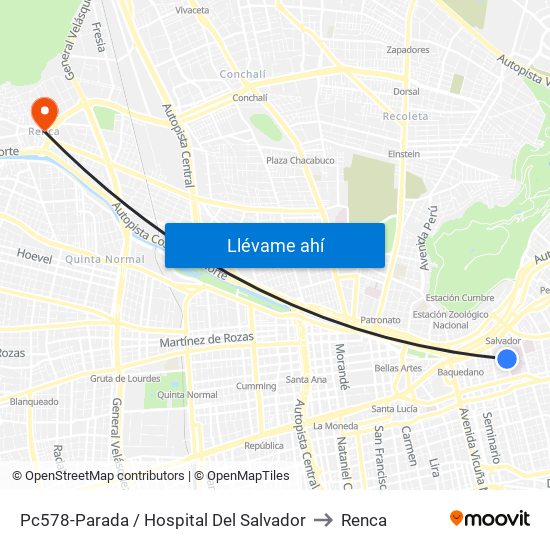 Pc578-Parada / Hospital Del Salvador to Renca map