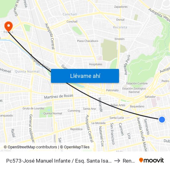 Pc573-José Manuel Infante / Esq. Santa Isabel to Renca map