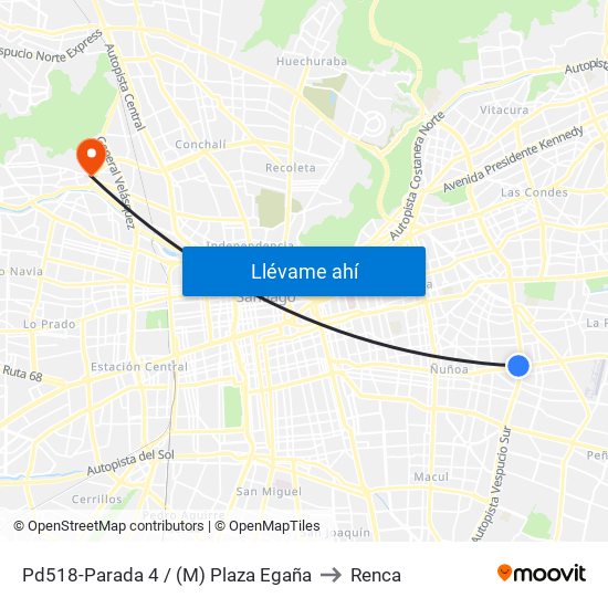 Pd518-Parada 4 / (M) Plaza Egaña to Renca map