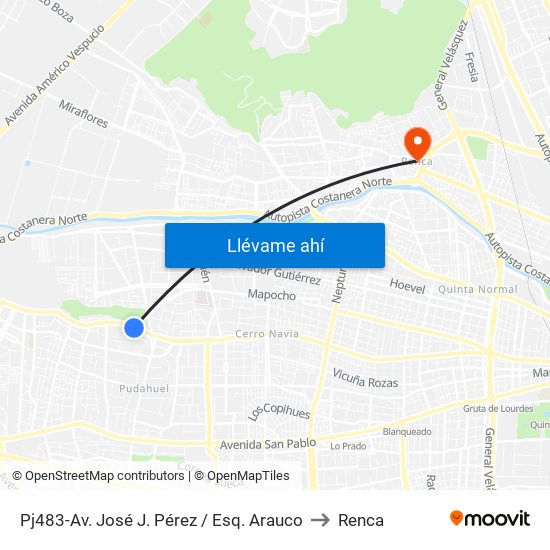 Pj483-Av. José J. Pérez / Esq. Arauco to Renca map