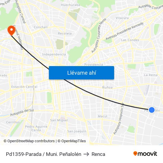 Pd1359-Parada / Muni. Peñalolén to Renca map
