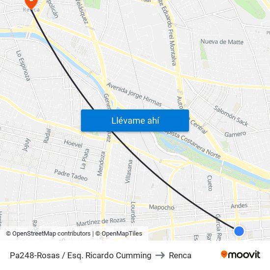 Pa248-Rosas / Esq. Ricardo Cumming to Renca map