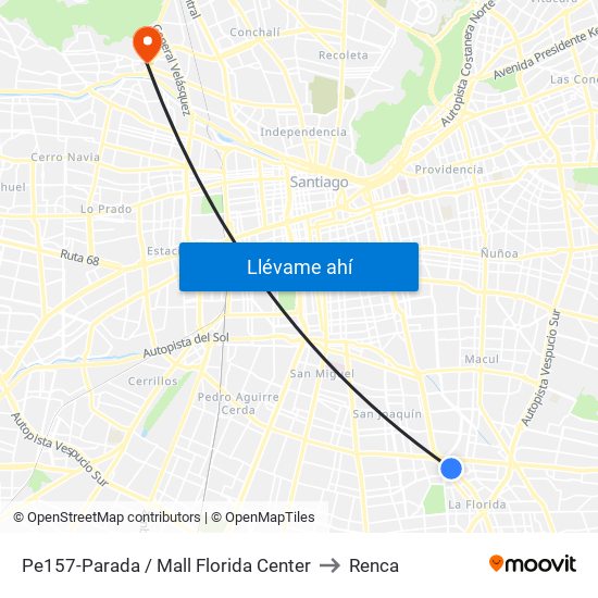 Pe157-Parada / Mall Florida Center to Renca map