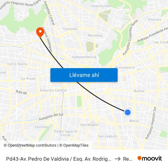 Pd43-Av. Pedro De Valdivia / Esq. Av. Rodrigo De Araya to Renca map