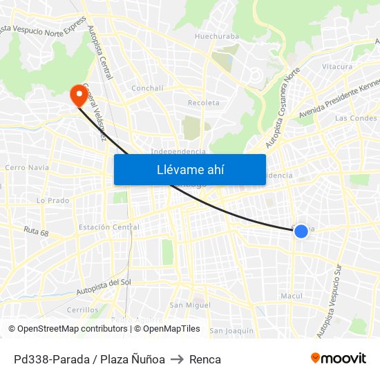 Pd338-Parada / Plaza Ñuñoa to Renca map