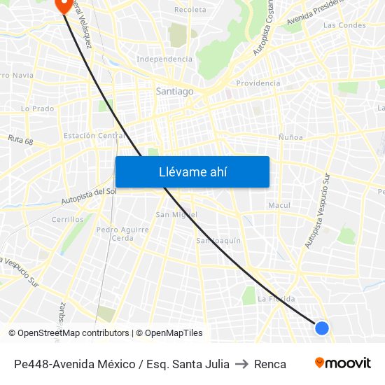 Pe448-Avenida México / Esq. Santa Julia to Renca map