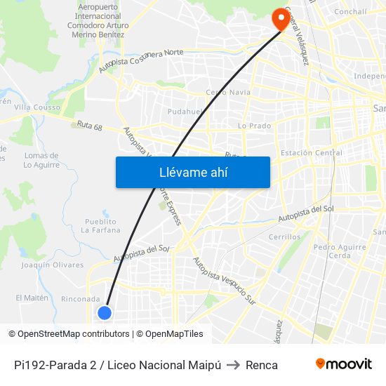 Pi192-Parada 2 / Liceo Nacional Maipú to Renca map