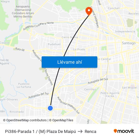 Pi386-Parada 1 / (M) Plaza De Maipú to Renca map