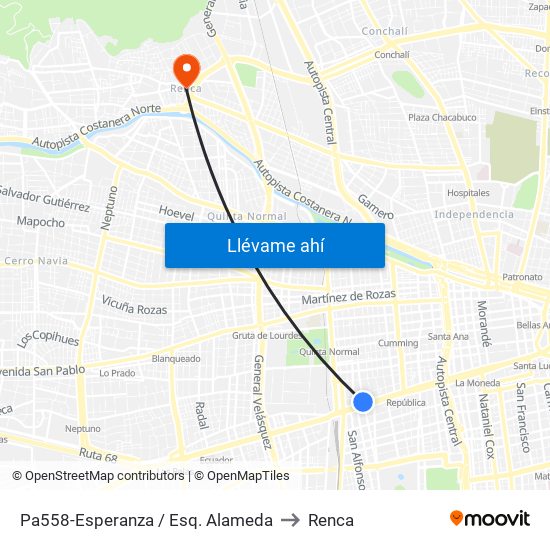 Pa558-Esperanza / Esq. Alameda to Renca map