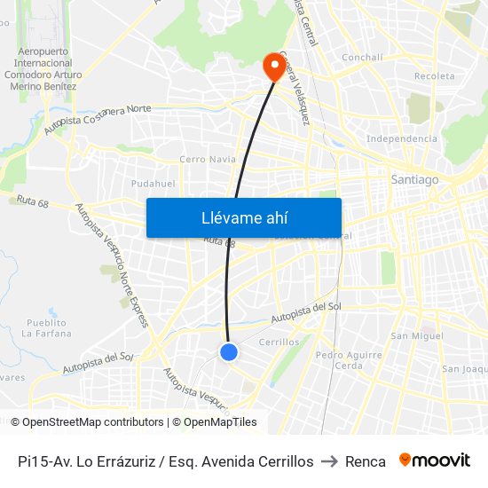 Pi15-Av. Lo Errázuriz / Esq. Avenida Cerrillos to Renca map