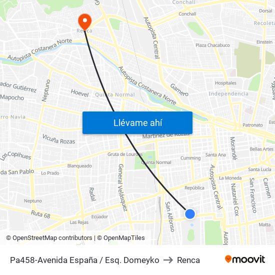 Pa458-Avenida España / Esq. Domeyko to Renca map