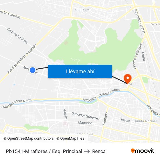 Pb1541-Miraflores / Esq. Principal to Renca map