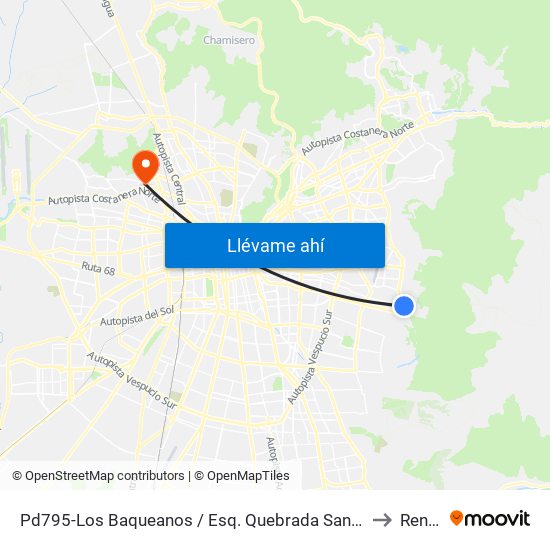 Pd795-Los Baqueanos / Esq. Quebrada San Pedro to Renca map