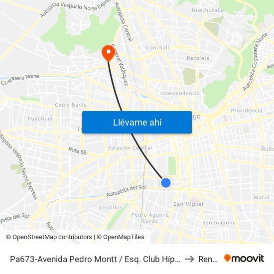 Pa673-Avenida Pedro Montt / Esq. Club Hípico to Renca map