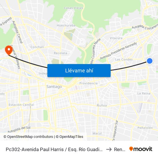 Pc302-Avenida Paul Harris / Esq. Río Guadiana to Renca map