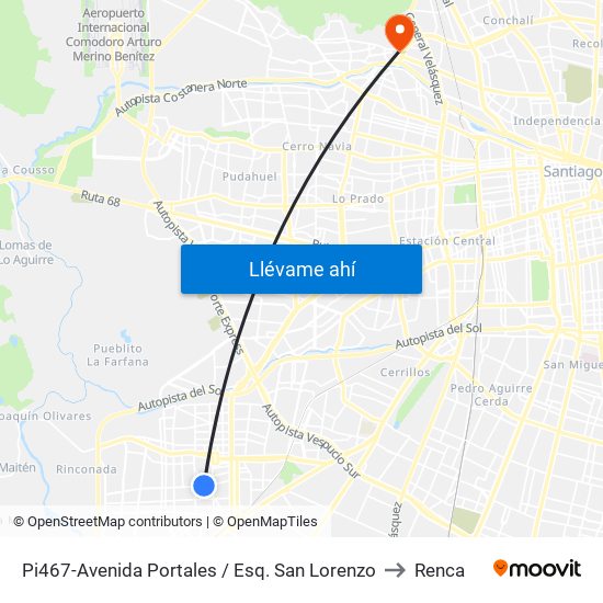 Pi467-Avenida Portales / Esq. San Lorenzo to Renca map