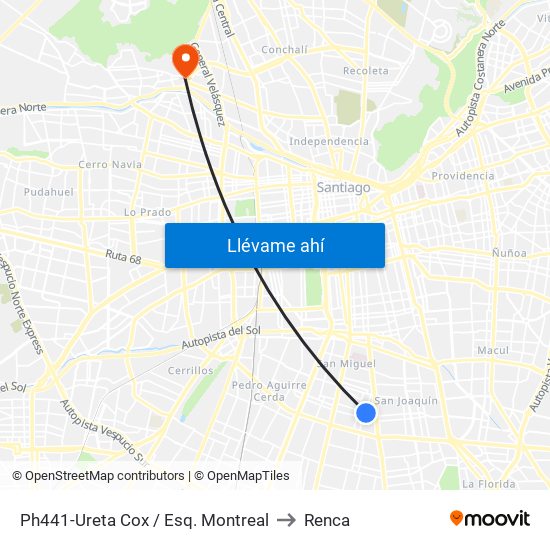 Ph441-Ureta Cox / Esq. Montreal to Renca map