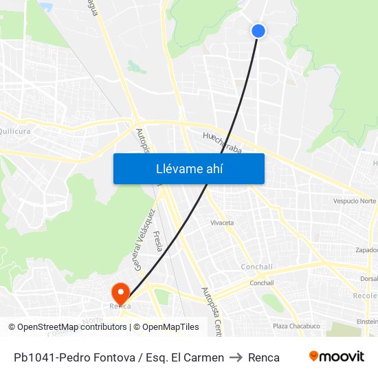 Pb1041-Pedro Fontova / Esq. El Carmen to Renca map