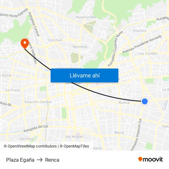 Plaza Egaña to Renca map