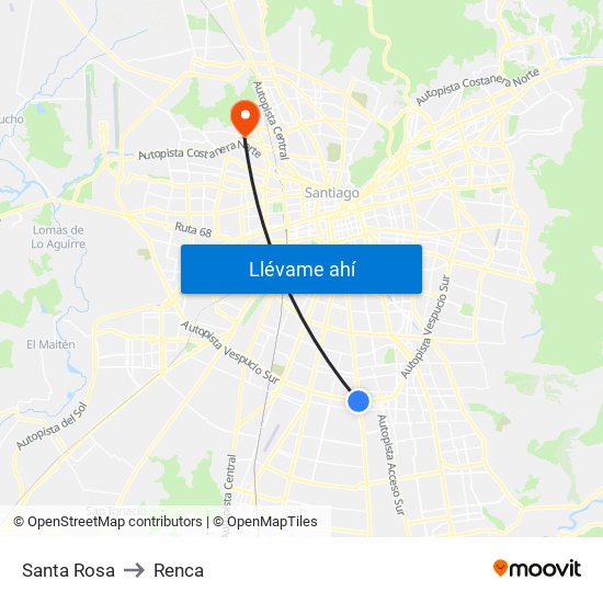 Santa Rosa to Renca map