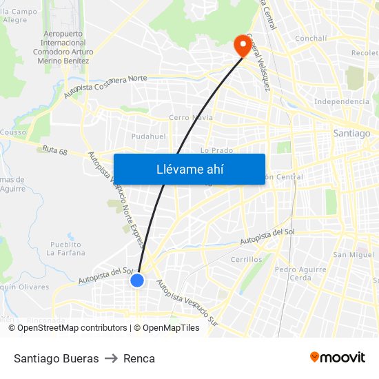 Santiago Bueras to Renca map
