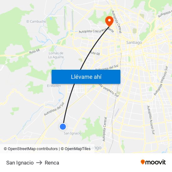 San Ignacio to Renca map